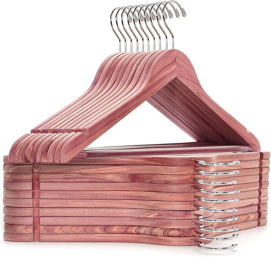 Amber Home 30 Pack American Red Cedar Hangers, Smooth Finish Wood Coat Hangers with Swivel Hook & Notches for Suit, Shirt, Dress, Jacket, Pants
