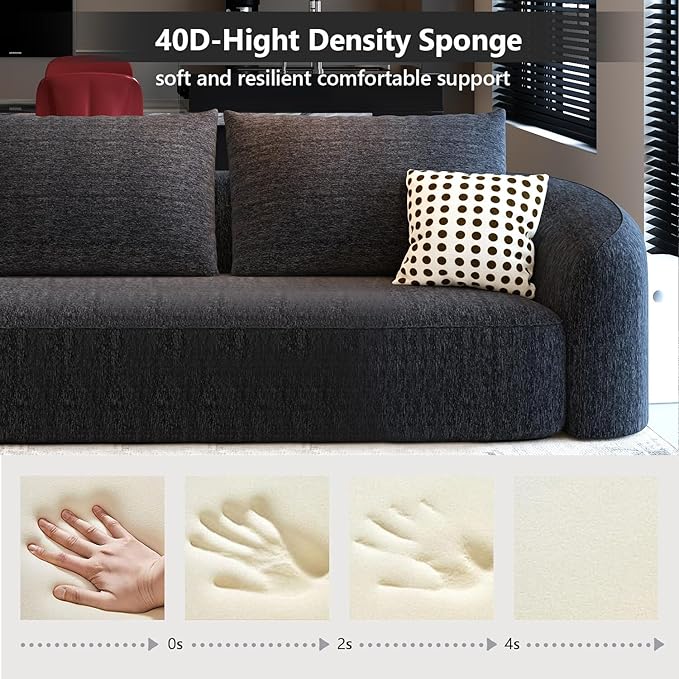 111" Modular Sectional Couches Luxury Modern Curved Back Sofa,Minimalist Comfy L-Shape Boneless Cloud Couch for Living Room Apartment,(Left Facing Chaise,Black)