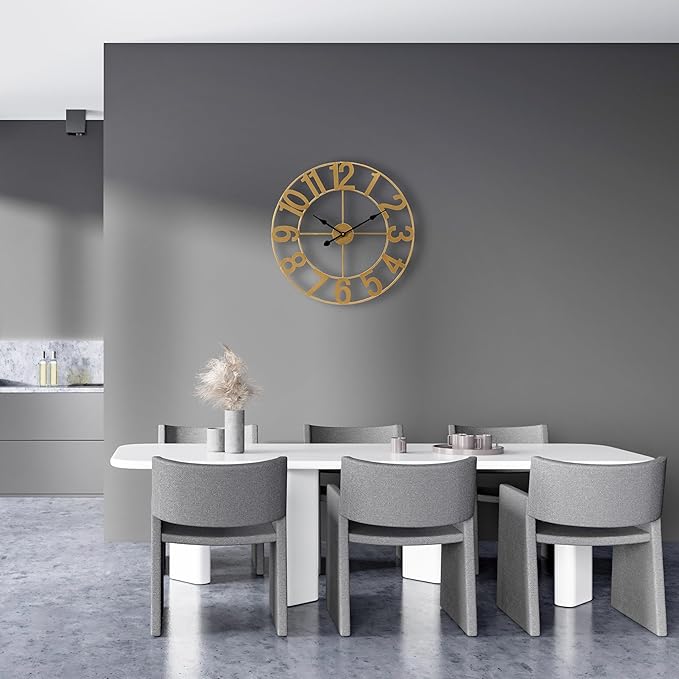 Sorbus Gold Metal Wall Clock - 16 inch Decorative Analog Wall Clock for Living Room, Kitchen - Battery Operated