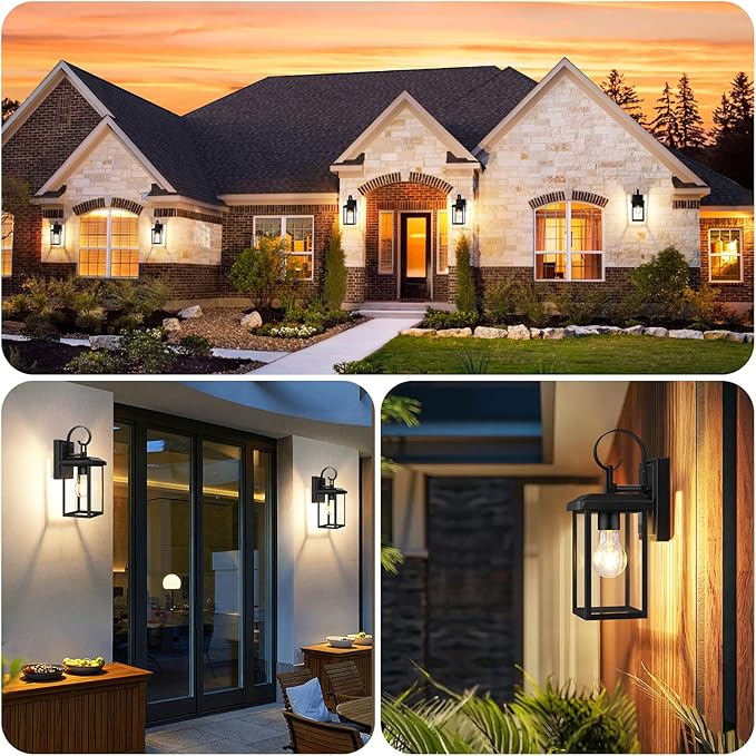 BesLowe 2-Pack Outdoor Wall Light Fixtures, Exterior Lighting Fixtures Wall Mount, Waterproof Porch Lights Outdoor Wall Sconces Lanterns, Modern Outside Lights for House Front Door Garage, Black