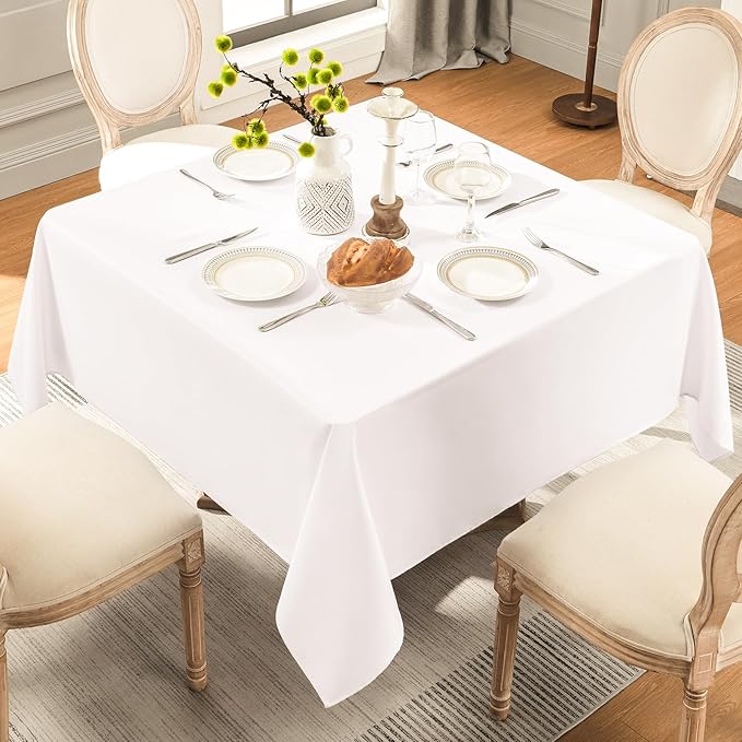 Square Tablecloth 52 x 52 Inch White 6 Pack Tablecloths Stain-Wrinkle Resistant Washable Polyester Table Cloths for Holiday, Buffet Parties, and Weddinge