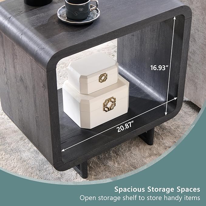 23.6" Modern End Table, 2 Tier Side Table with Charging Station, Simple Bedside Table with Open Storage Shelf, Outlet, Wooden Nightstand for Bedroom, Living Room, Study, Easy Assembly, Dark Grey