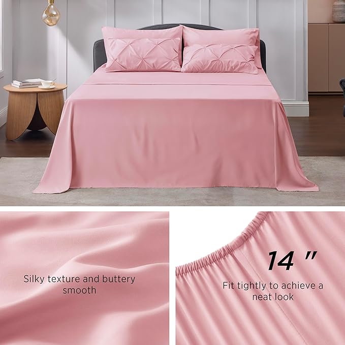 Bedsure Full Comforter Set Baby Pink - Bed in a Bag Full Size Bedding Set 7 Pieces, GentleSoft™ Pintuck Bed Set Gift for Family, Pinch Pleat All Season Comforter with Sheets, Pillowcases & Shams