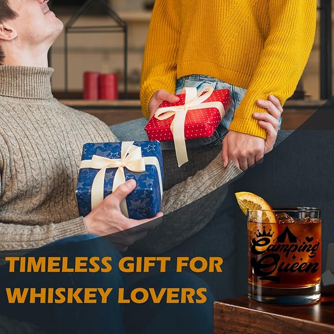 Camping Lovers Gifts Old Fashioned Whiskey Glasses, Camper Gifts for Women, Rv Traveler Gift 10 oz Rocks Barware Cup for Cocktail Drinks Scotch Bourbon Liquor