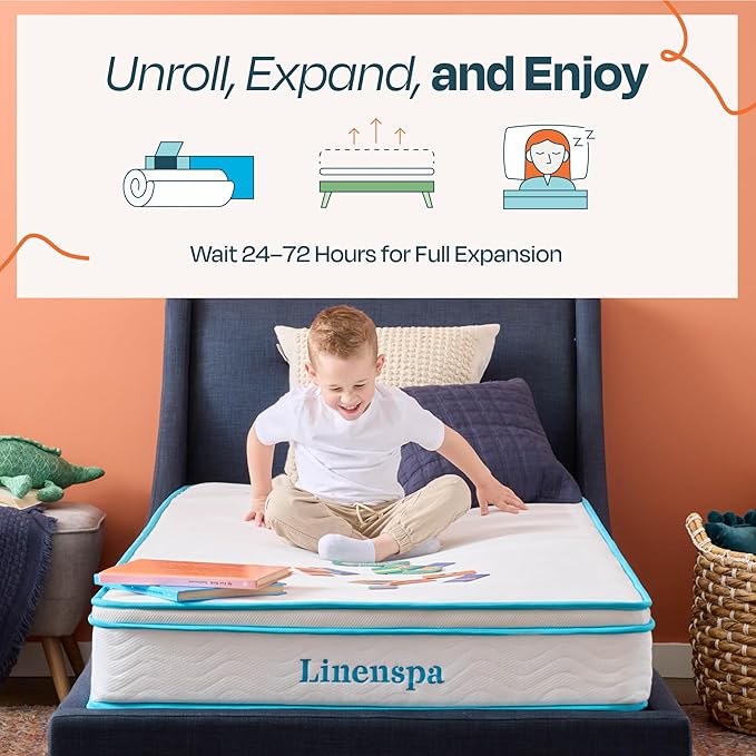 Linenspa 8 Inch Memory Foam Hybrid Mattress - Medium Firm - Bed in a Box - Breathable, Cooling, Supportive Comfort - Twin Size for Guest or Kids Room