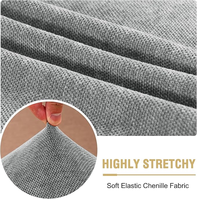 H.VERSAILTEX Stretch Chenille Couch Cushion Cover Soft Sofa Covers Individual Seat Couch Slipcover Sets Furniture Protector Seat Cushion Sofa Cover (3 Piece Sofa Cushion Covers, Grey)