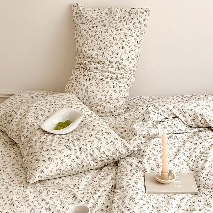 EAVD Boho Floral Comforter Set Full Soft Microfiber Chic Cute Floral Pattern Bedding Set with 2 Pillowcases Boho Botanical Comforter Set for All-Season