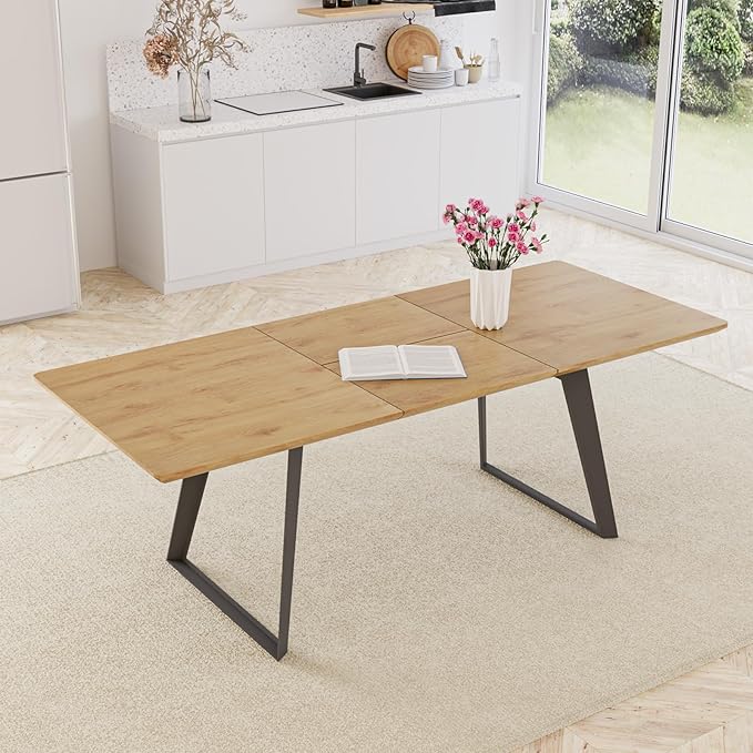 ZckyCine 51"-67" Expandable Modern Dining Table | Rectangular Solid Wood Extendable Design | Space-Saving Multifunctional Kitchen & Home Furniture for Small Spaces, Family Dining Rooms