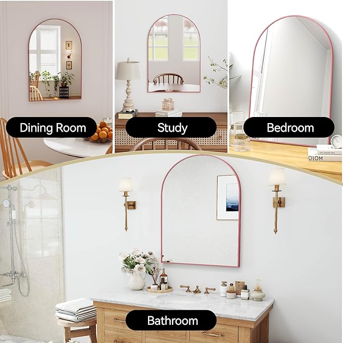 24x36 Arch Mirror Square Wall Mounted Metal Frame Mirrors for Entryway Bedroom Bathroom Living Room 24 36 inch Rosegold