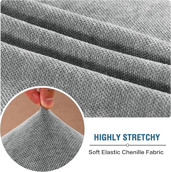 H.VERSAILTEX Stretch Chenille Chaise Cover Thick Soft Sectional Couch Covers All Seasons Universal Cushion Covers for Couches and Sofas(Chaise Cushion Cover,Grey)