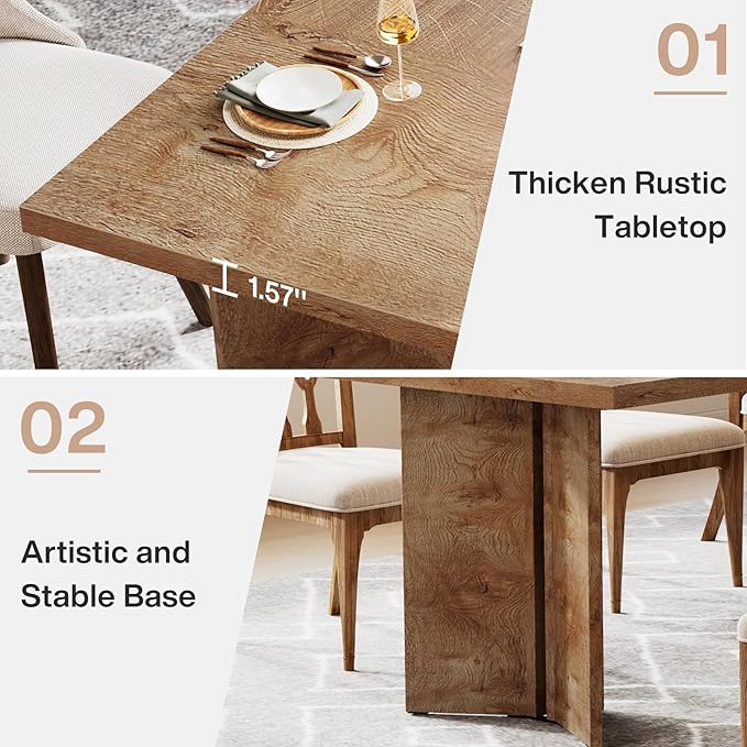 Tribesigns 63-inch Dining Table for 4-6, Farmhouse Kitchen Table with Large Tabletop, Rectangular Dinner Eating Table for Dining Room, Living Room, Kitchen, Light Oak Brown