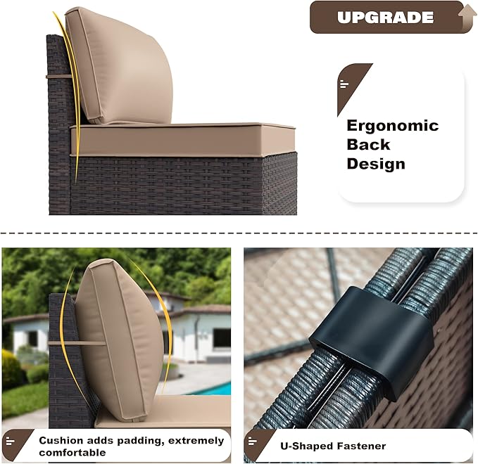 Kurapika 9 Pieces Patio Furniture Set, Rattan Wicker Sofa Set, Outdoor Conversation Sets w/Swivel Rocking Chairs Patio Sectional Sofa w/4 Inch Cushion, Sand