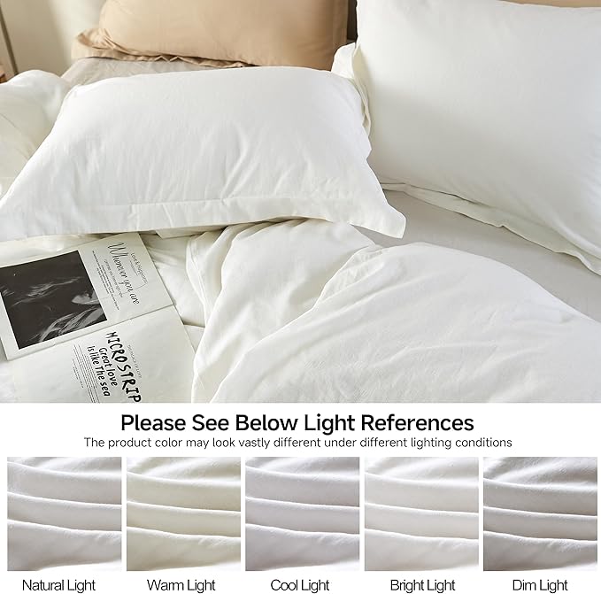 Simple&Opulence French Linen Duvet Cover Set 88" x 92"- 3 Pieces (1 Comforter Cover,2 Pillowcases)- Natural Flax Cotton Blend-Solid Color Breathable Farmhouse Bedding-Off White, Queen