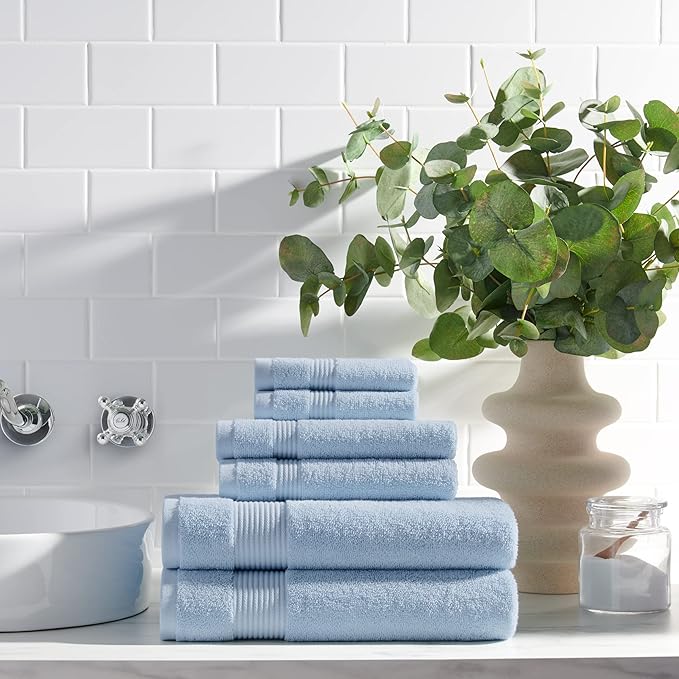 Arkwright Bath Washcloths 12 Pack - (Bulk Case of 60) Super Soft 100% Cotton, 600 GSM Quick Dry & Absorbent, Luxury Face & Body Wash Cloth Towels for Hotels, Spa, and Vacation Rental, Misty Blue