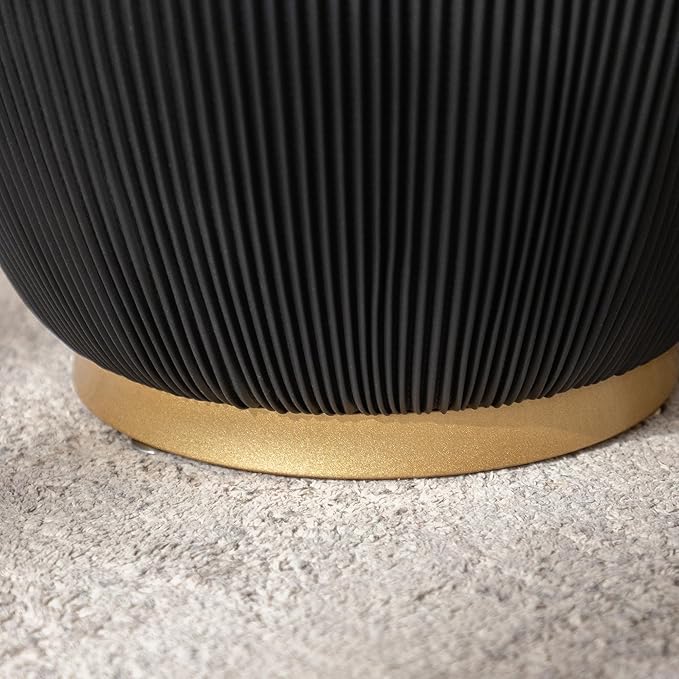 Black Round Coffee Table with Sintered Stone Tabletop, 19.69 Drum Coffee Table with Fluted PU Leather Covered and Metal Base, Circle Cocktail Tea Table for Living Room