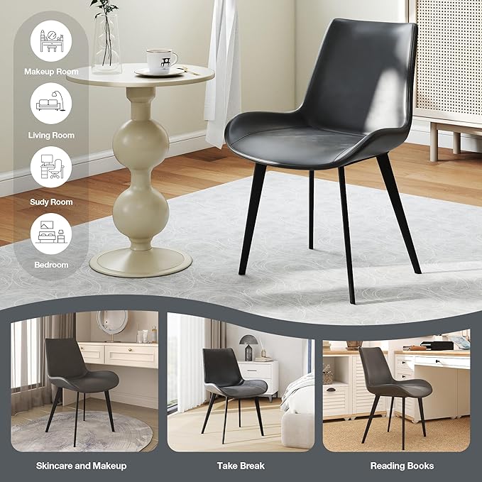 Modern Dining Chairs Set of 6, Upholstered Faux Leather Cushion Seat and Sturdy Metal Legs for Restaurant, Living Room, Brown