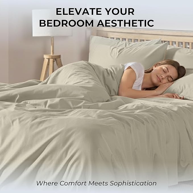 100% Natural Cotton Bed Sheets | 500 TC Single-Ply Sateen Weave Full Size Sheets | Breathable & Hypoallergenic Solid 4-Piece Bedding with Deep Pocket Fitted, Flat, Pillowcase | Cream Beige