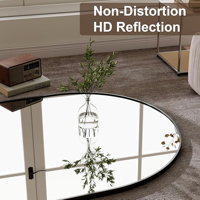GLSLAND 35x78 inch Arched Full Length Mirror - Aluminum Alloy Frame Floor Mirror with Stand High Definition-Full Body Mirrors for Bedroom or Living Room,Black