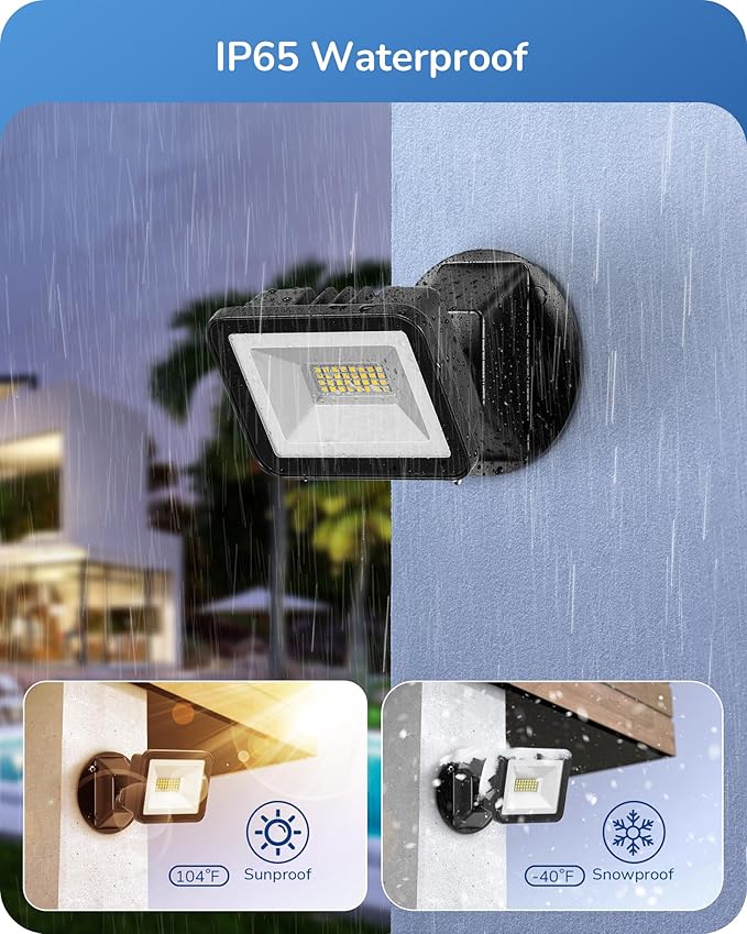 EDISHINE LED Flood Light Outdoor, 3400LM 24W LED Security Light, 5000K Daylight White & CRI 70+, IP65 Waterproof Flood Lights Outdoor for Garage, Backyard, Patio, Garden, Porch, Stair