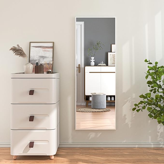 Hasipu Door Mirror Full Length, 44"x 16" Full Body Over The Door Hanging Wall Mounted Mirror for Bedroom, Living Room, Cloakroom, Square White