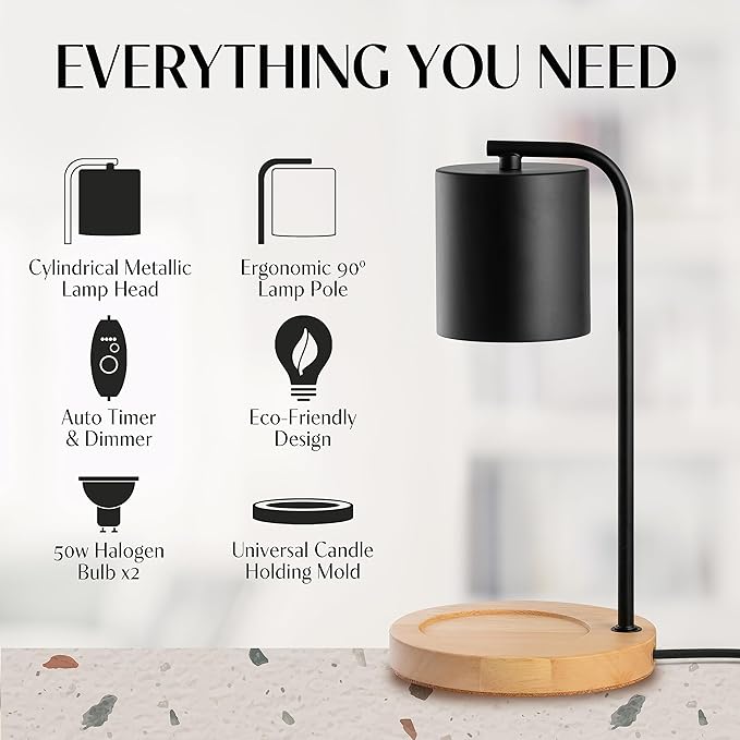 Candle Warmer Lamp with Timer and Dimmer & Includes 2 Bulbs, Electric Wax Candle Lamp Warmer for Jar Candles, Home Decor Aesthetic, and House Warming Gifts - Black Wood