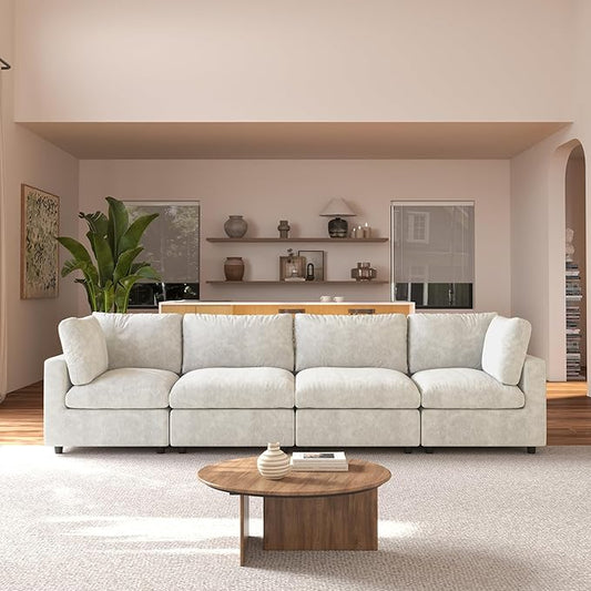 JACH 134" Sectional Couches for Living Room, 4-Seater Convertible Modular Sofa, Cloud Sectional Couch, Sofa Covers Washable, Minimalist Modern Couch for Living Room, Apartment, Beige