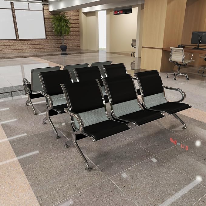 Kinfant 3-Seat Waiting Room Bench Set - PU Leather Office Chair Guest Reception Waiting Room Chair for Airport, Hospital, Bank, Salon, Barbershop, Black(Set of 3)