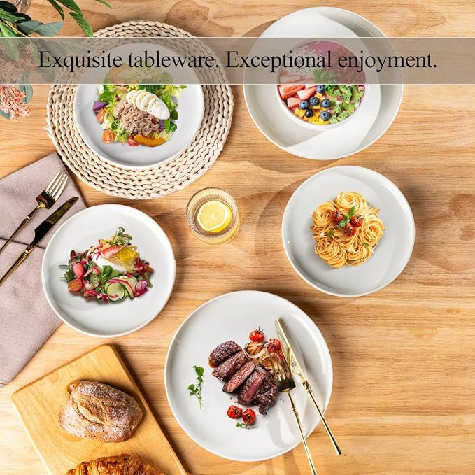 LERATIO Ceramic Dinnerware Sets for 4,12 Pieces Poreclain Plates and Bowls Sets,Scratch Resistant Dishes,Dishwasher & Microwave Safe Dishes Set,Service for 4-White