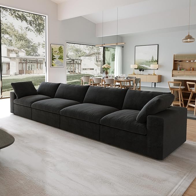 JACH Sectional Couches for Living Room, Deep 4-Seat Modular Convertible Couch, Couch Cushion Covers Removable, Comfy Sofas for Living Room Apartment (Black)