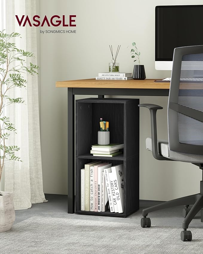 VASAGLE Custos Collection - Bookshelf, 2-Tier Bookcase, Book Shelf, Open Storage Shelf, 9.4 x 11.8 x 25.2 Inches, for Living Room, Home Office, Dining Room, Ebony Black ULBC432B01