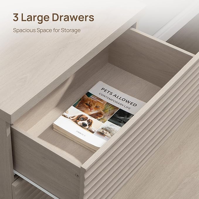 SICOTAS Sideboard Buffet Cabinet with Storage, Mid Century Fluted Credenza Storage Cabinet with 3 Large Drawers, 2-Piece Modern Media Console Coffee Bar Table for Entryway Dining Room Kitchen