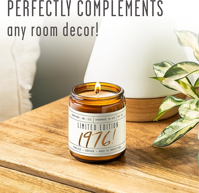 49th Birthday Gifts for Women - 'Limited Edition 1976' Soy Candle, w/Champagne on Ice I 49 Birthday Gifts for Women I 49th Gift for Her Ideas I 9oz Reusable Jar, 50Hr Burn, Made in USA