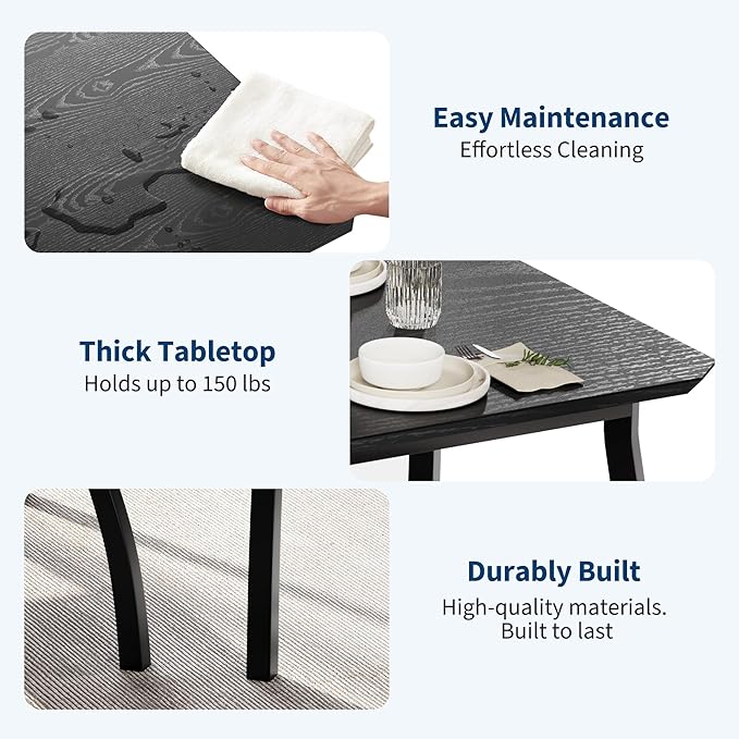 GAOMON 5 Piece Dining Table Set for 4, Space-Saving Kitchen Table with Upholstered Chairs, Modern Angled Corner Design, Compact Dinner Set for Small Spaces, Apartment, Dining Room, Black
