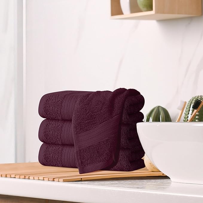 BOUTIQUO Ultra Soft Cotton 6 -Piece Hand Towel Set 16x24 Inch, Ideal for use in Bathroom, Kitchen, Gym, Spa & General Cleaning, Compact & Lightweight Multi Purpose Hand Towels - Burgundy