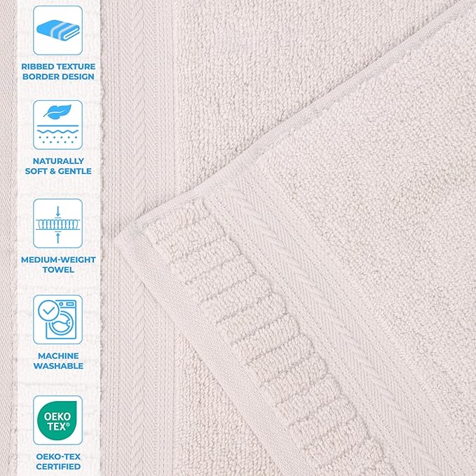 Superior Venice Zero Twist Cotton Medium Weight Towels, for Guest Bath, Bathroom, Shower, Spa, Plush Towels, Bath Essentials, Ribbed Textured Border, 12 Piece Assorted Towel Set, Silver
