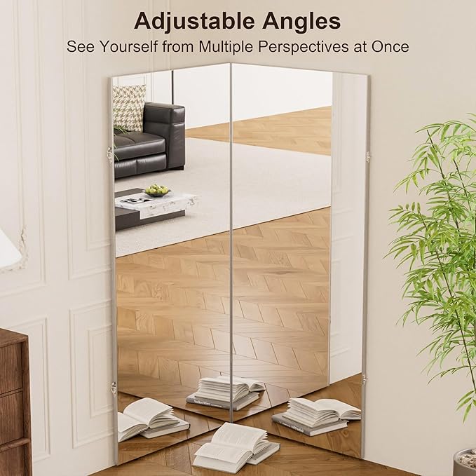 brisafe 360-Degree Folding Full-Length Mirror - 63" x 55"Oversized Anti-Shatter Nano Film Mirror, Space-Saving Foldable Design for Home Gym/Yoga Studio, 60% Commercial Insurance Discount, Black