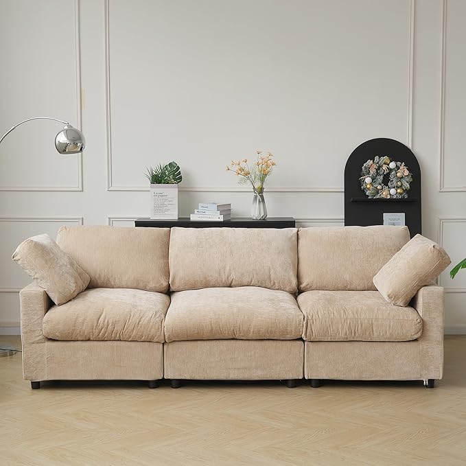JACH 3-Seater Sectional Couches for Living Room, Deep Seat Modular Sofas, Cloud Sectional Couch, Sofa Covers Washable, Minimalist Modern Sofa for Living Room, Apartment, Khaki