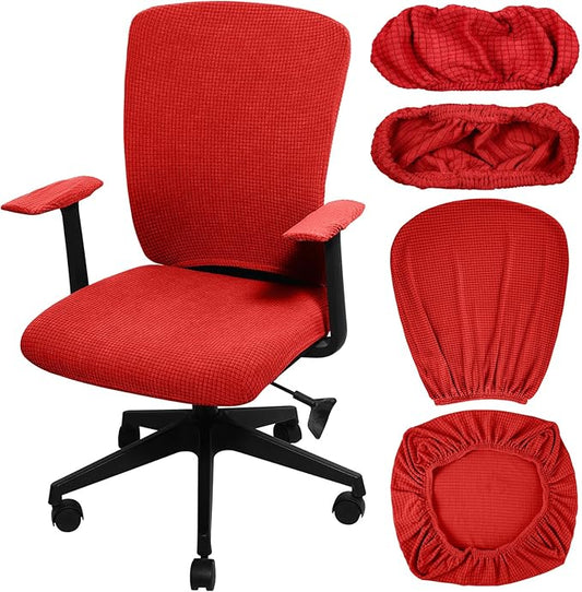 Tallew 4 Pcs Office Chair Covers Set Computer Universal Protective Stretchable Chair Seat Covers Desk Armrest Slipcovers Pads Office Cushion Backrest for Rotating (XL,Red)