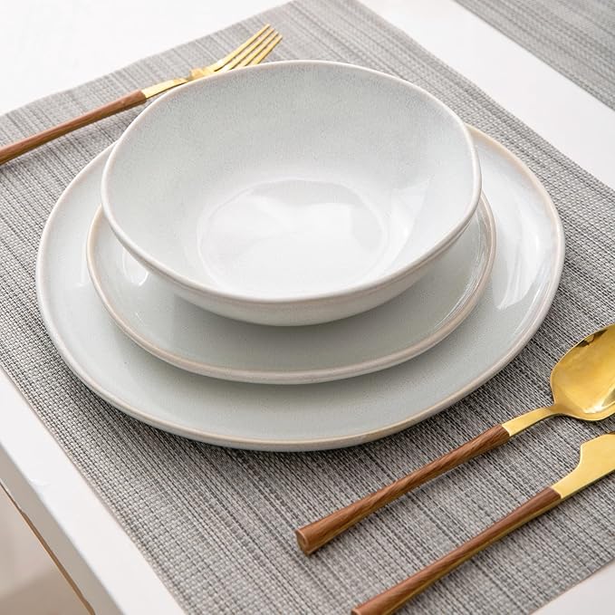 AmorArc Ceramic Dinnerware Sets,Handmade Reactive Glaze Stoneware Plates and Bowls Set,Highly Chip and Crack Resistant | Dishwasher & Microwave Safe,Service for 4 (12pc)
