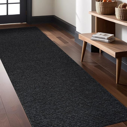Non Slip Dark Gray Solid Rubber Back Thing Runner Rugs for Living Room 2x5 for Kitchen, Rug for Bedroom and Hallway, Stain Resistant Easy Cleaning Non Shedding Carpet Dark Gray 2 x 5