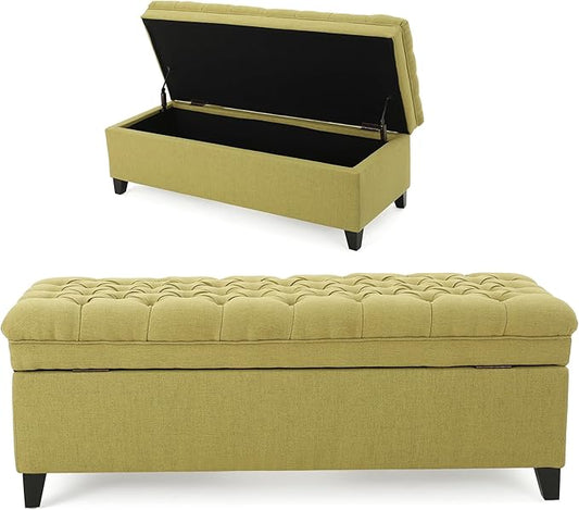Setawix Linen Storage Benches for Bedroom,50" Bed End Bench with Storage,Tufted Green Storage Ottoman Bench for Living Room,Rectangle Entryway Benches with Storage and Seating (Olive Green, Linen)