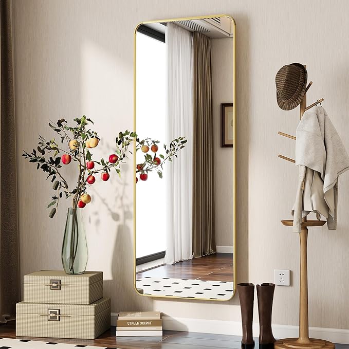 BEAUTYPEAK Gold Full Length Mirror, 56"x21" Rounded Corner Floor Mirror Standing Hanging or Leaning Against Wall, Suitable for Bedroom or Dressing Room