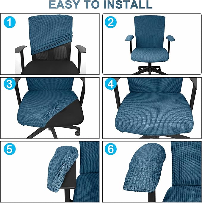 Tallew 4 Pcs Office Chair Covers Set Computer Universal Protective Stretchable Chair Seat Covers Desk Armrest Slipcovers Pads Office Cushion Backrest for Rotating (XL,Emerald)
