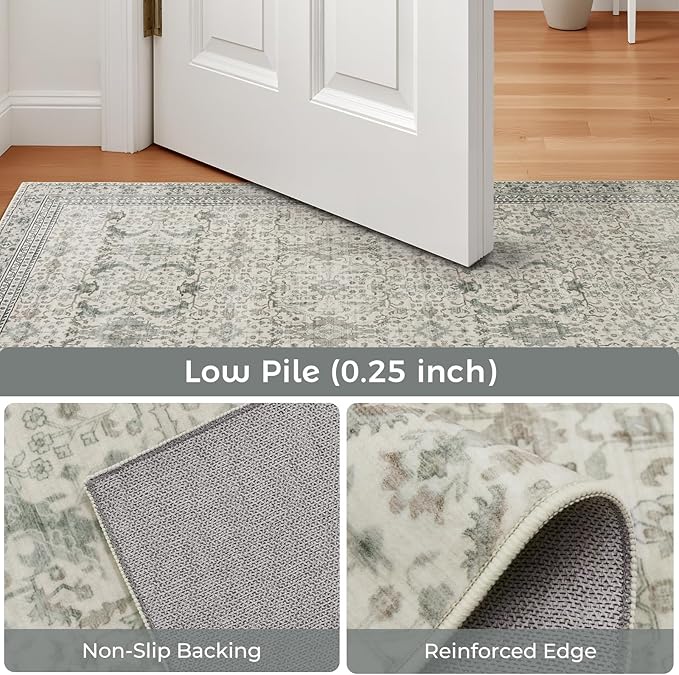 Lofus 9x12 Area Rug for Living Room, White Washable Area Rugs with Non-Slip Backing,Soft Boho Carpets for Bedroom Dining Room Home Office Indoor Nursery