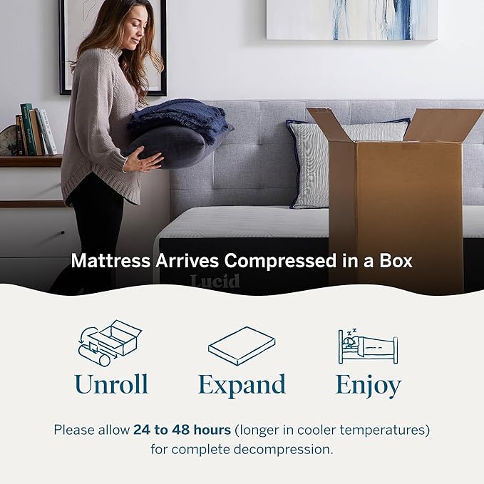 Lucid 14 Inch Memory Foam Mattress - Medium Plush Feel - Infused with Refreshing Bamboo Charcoal and Cooling Gel - Bed in a Box - Temperature Regulating - Pressure Relief - Breathable - King Size