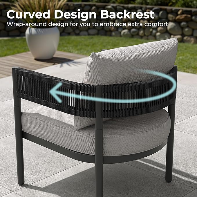 Gand Patio Outdoor 3-Seat Couch Sofa, Wicker Conversation Set with Thick Cushion for Porch, Garden, Yard, Beige