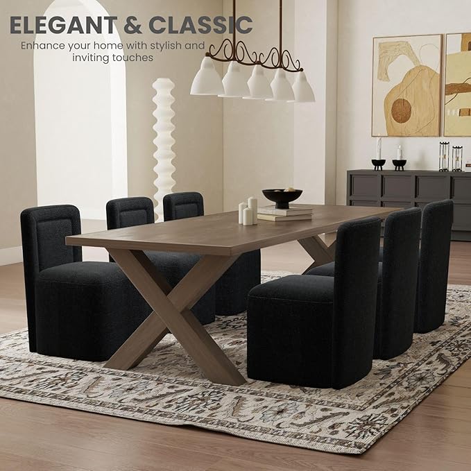 Black Upholstered Dining Chairs Set of 4, Armless Modern Sherpa Dining Chairs with High Back, Kitchen Chair for Dining Room/Restaurant/Living Room