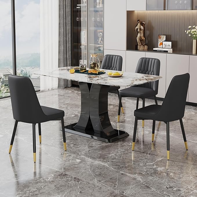 Dining Chairs Set of 4，Modern Dining Chairs, Equipped with PU Leather Backrest Cushions and Black Metal Legs, Suitable for Restaurants, Kitchens, and Bedrooms Dining Room Chairs