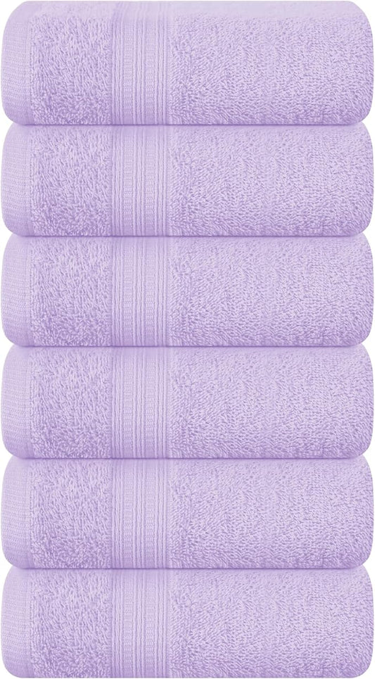 BOUTIQUO Ultra Soft Cotton 6 -Piece Hand Towel Set 16x24 Inch, Ideal for use in Bathroom, Kitchen, Gym, Spa & General Cleaning, Compact & Lightweight Multi Purpose Hand Towels - Purple