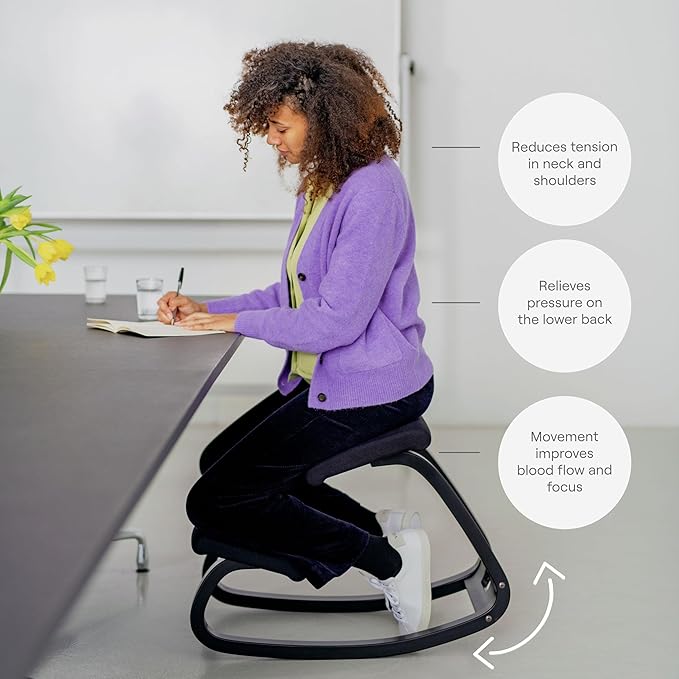 Varier Variable Black/Black Ergonomic Office Kneeling Chair – Active Sitting, Rocking Seat for Home, Study & Posture Support – 10 Year Quality Guarantee